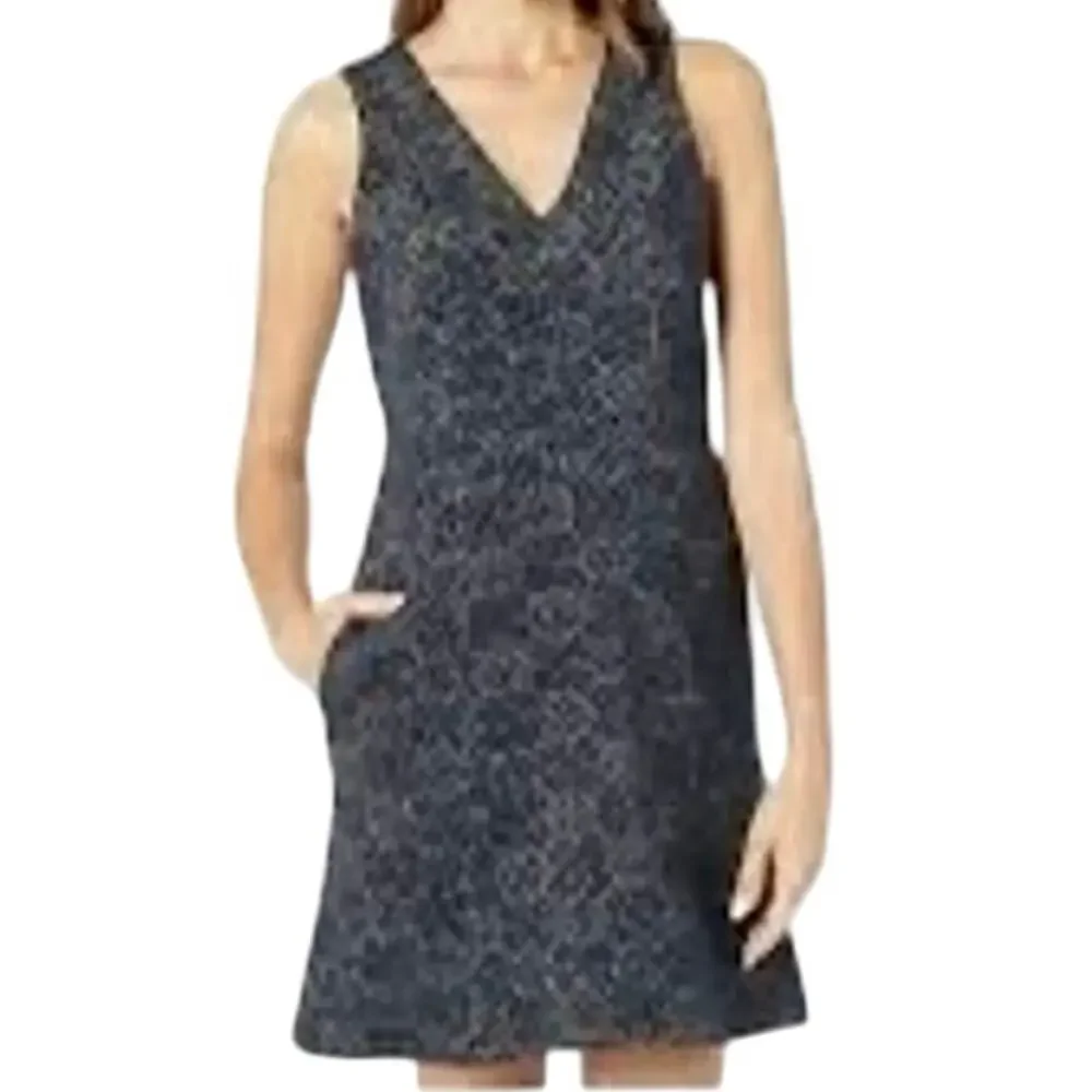 NWT Michael Kors Navy Gold Brocade Sleeveless V-Neck Dress Size Small
